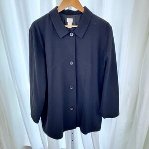 J. Jill Women's 14 Boxy Relaxed Fit Black Button Down Pockets Jacket Coat Blazer